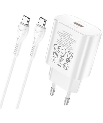 Hoco USB-C Snellader 25W Power Delivery + USB-C Kabel 1M Wit Opladers