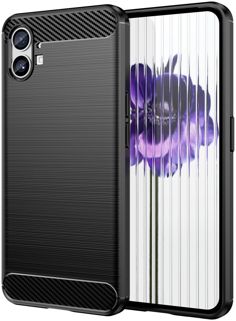 Nothing Phone (1) Hoesje Geborsteld TPU Flexibele Back Cover Zwart afbeelding 1