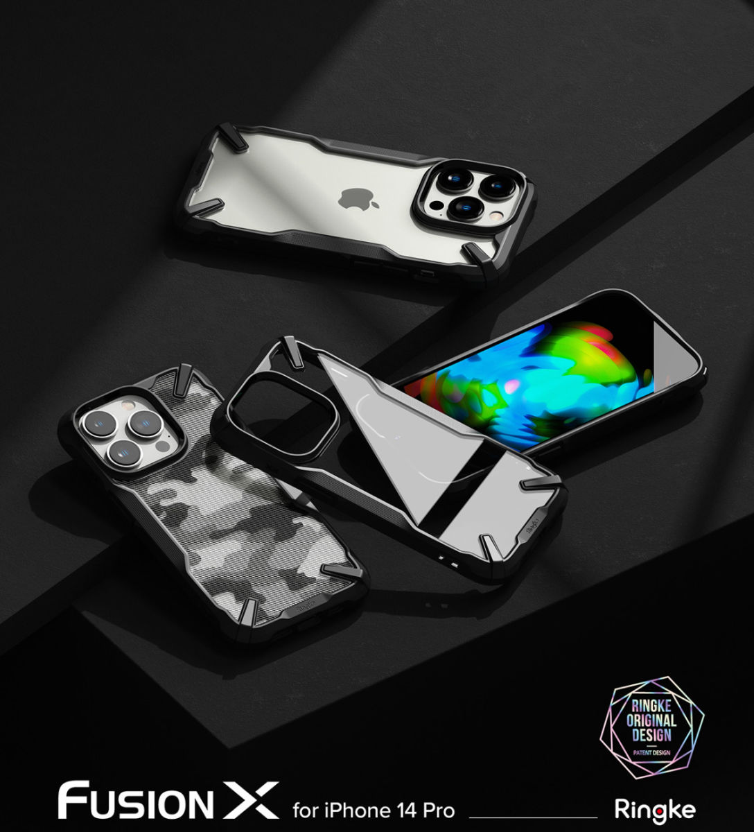 Ringke Fusion X iPhone 14 Pro Hoesje Back Cover Camo Zwart afbeelding 12