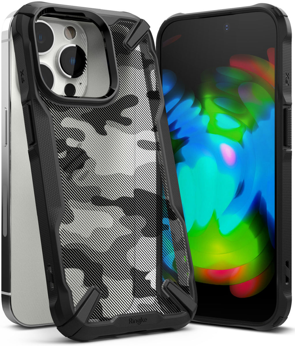 Ringke Fusion X iPhone 14 Pro Hoesje Back Cover Camo Zwart afbeelding 2