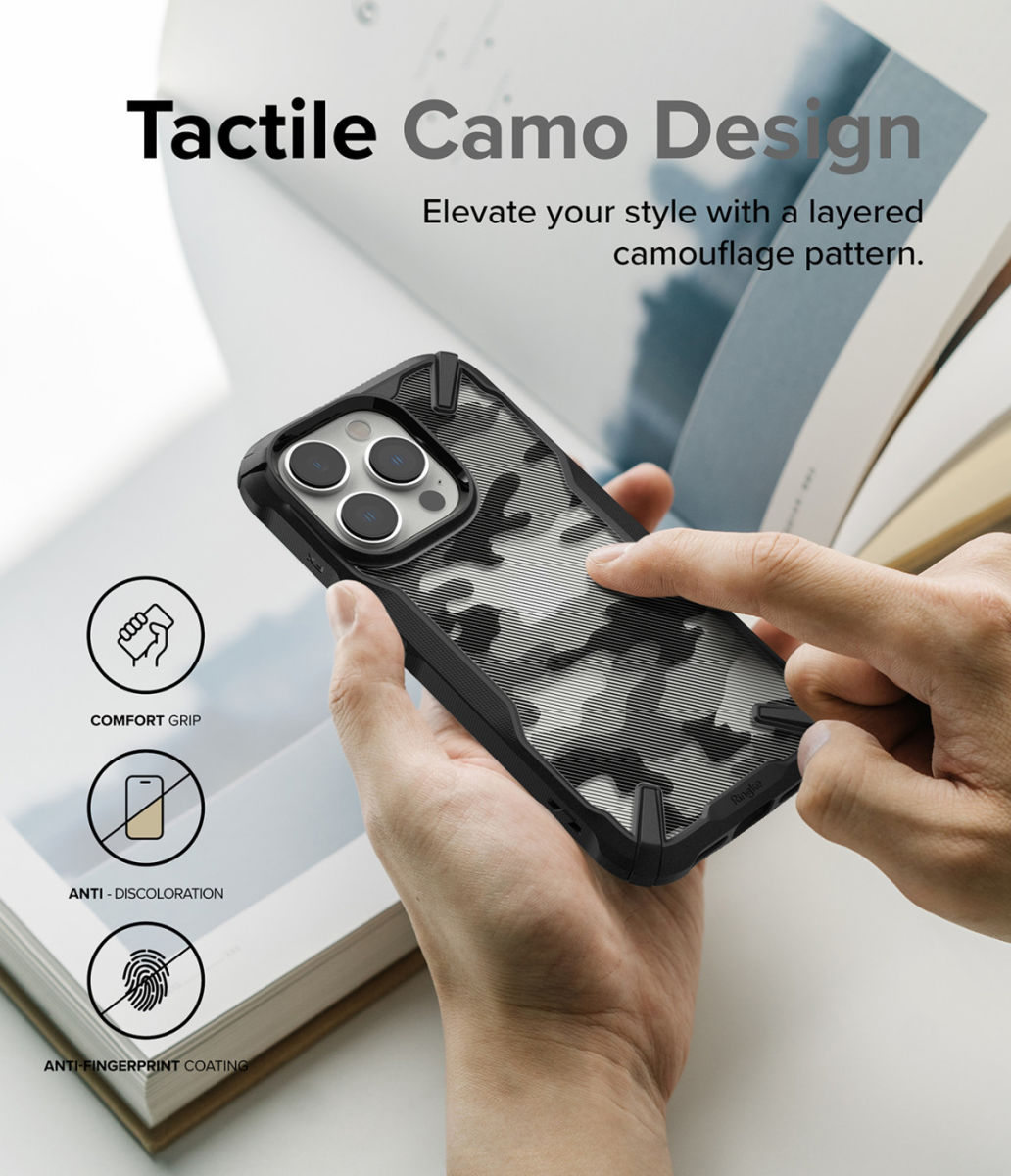 Ringke Fusion X iPhone 14 Pro Hoesje Back Cover Camo Zwart afbeelding 6