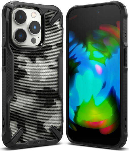 Ringke Fusion X iPhone 14 Pro Hoesje Back Cover Camo Zwart afbeelding 1