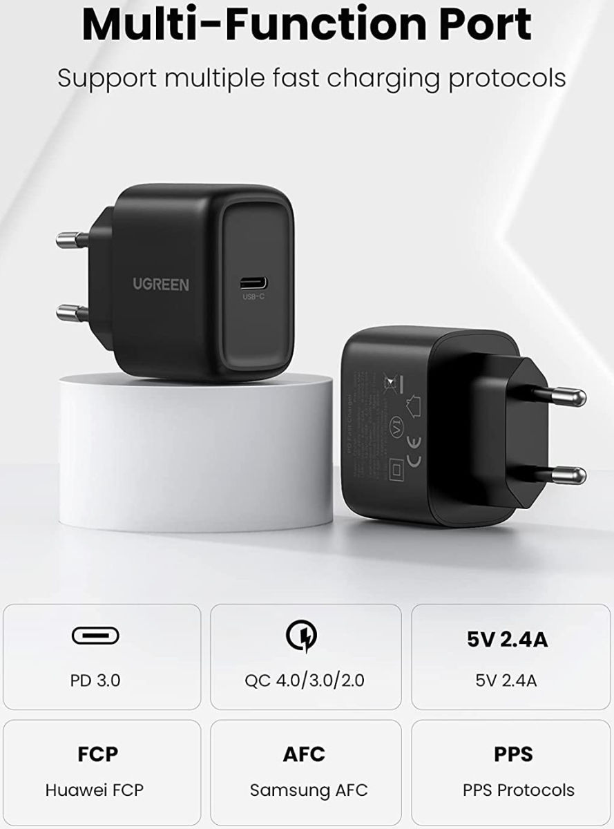 UGREEN Snellader 25W PD + USB-C naar USB-C Kabel 3A 2M Zwart afbeelding 7