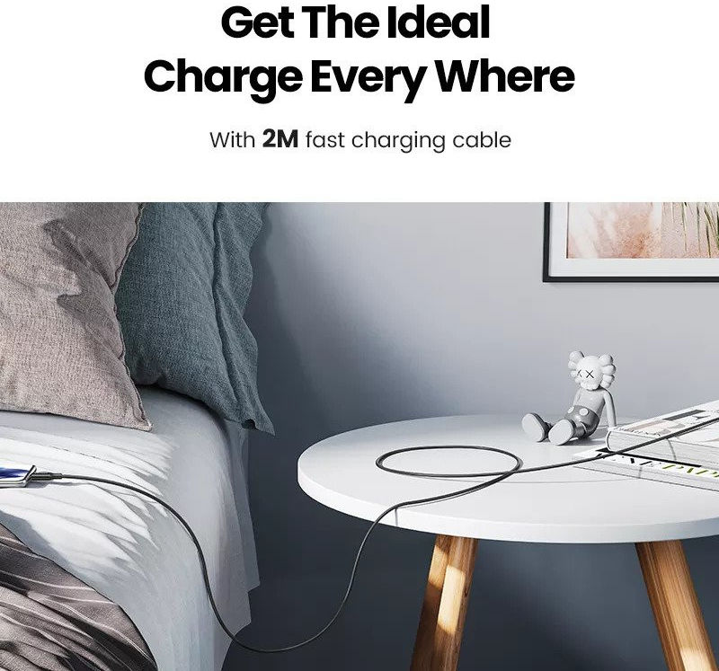 UGREEN Snellader 25W PD + USB-C naar USB-C Kabel 3A 2M Zwart afbeelding 4