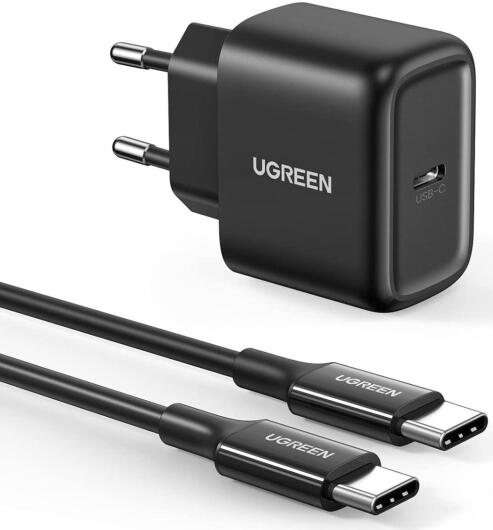 UGREEN Snellader 25W PD + USB-C naar USB-C Kabel 3A 2M Zwart afbeelding 1