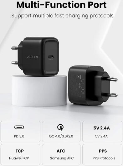 UGREEN Snellader 25W PD + USB-C naar USB-C Kabel 3A 2M Zwart afbeelding 7