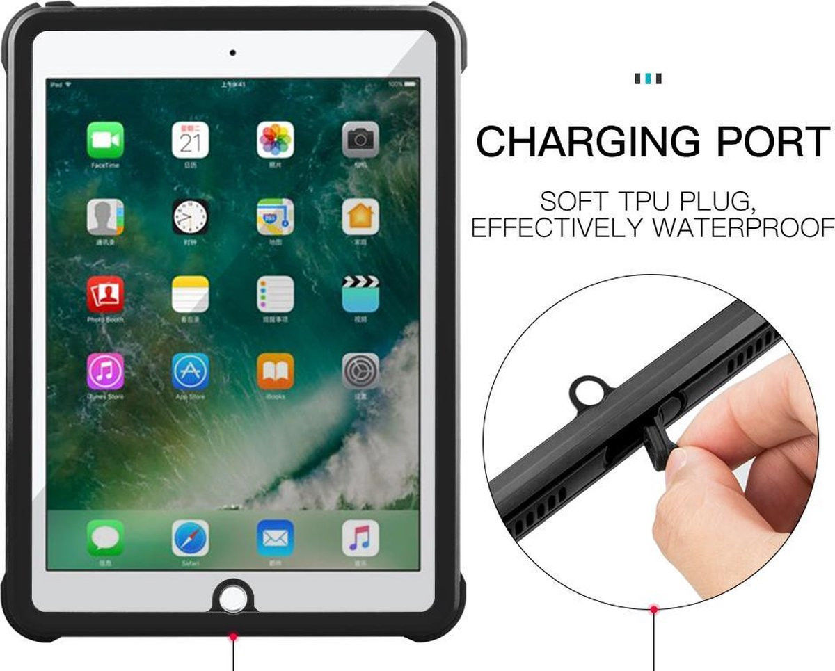 Apple iPad 9.7 (2017/2018) Hoes Waterdicht Full Protect Cover Zwart afbeelding 5