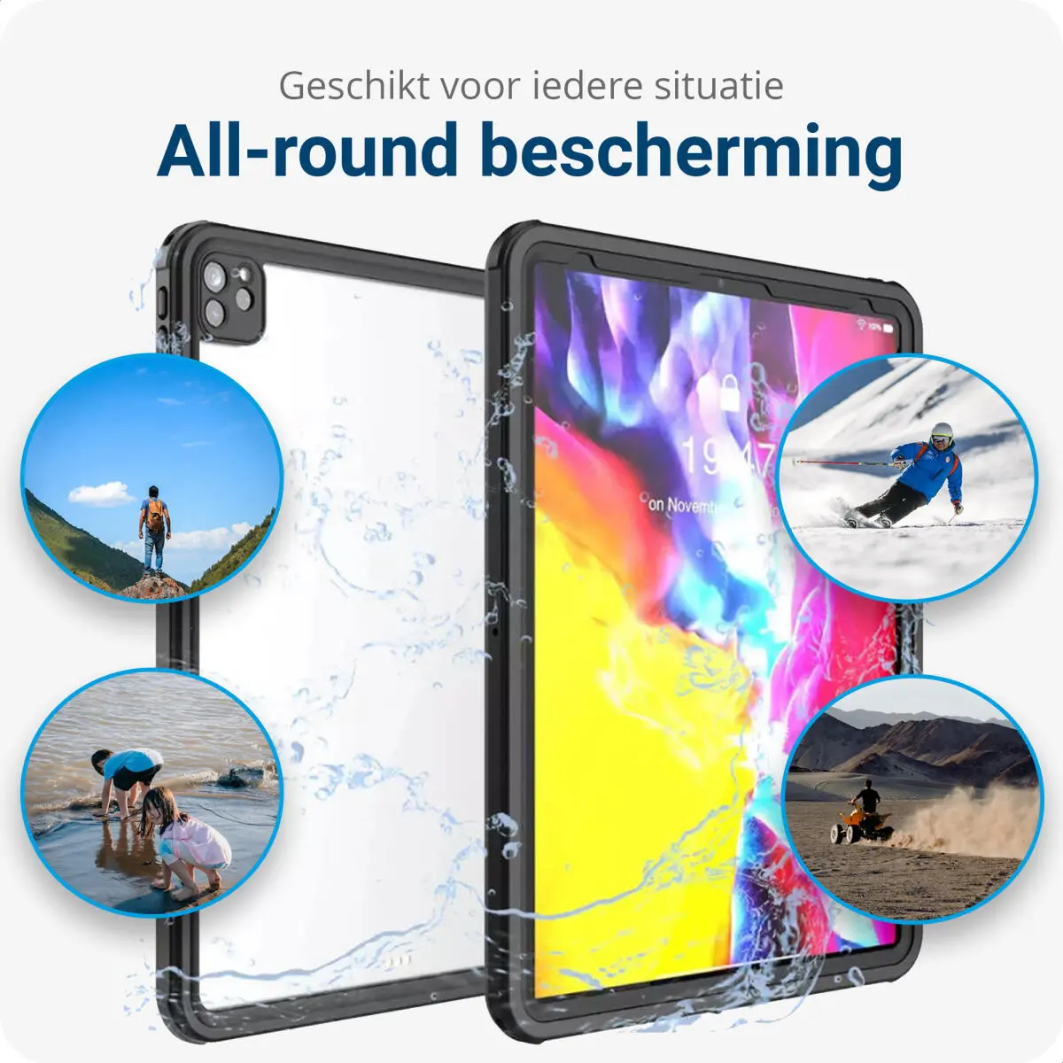Apple iPad Pro 12.9 2020 Hoes Waterdicht Full Protect Cover IP68 Zwart afbeelding 2