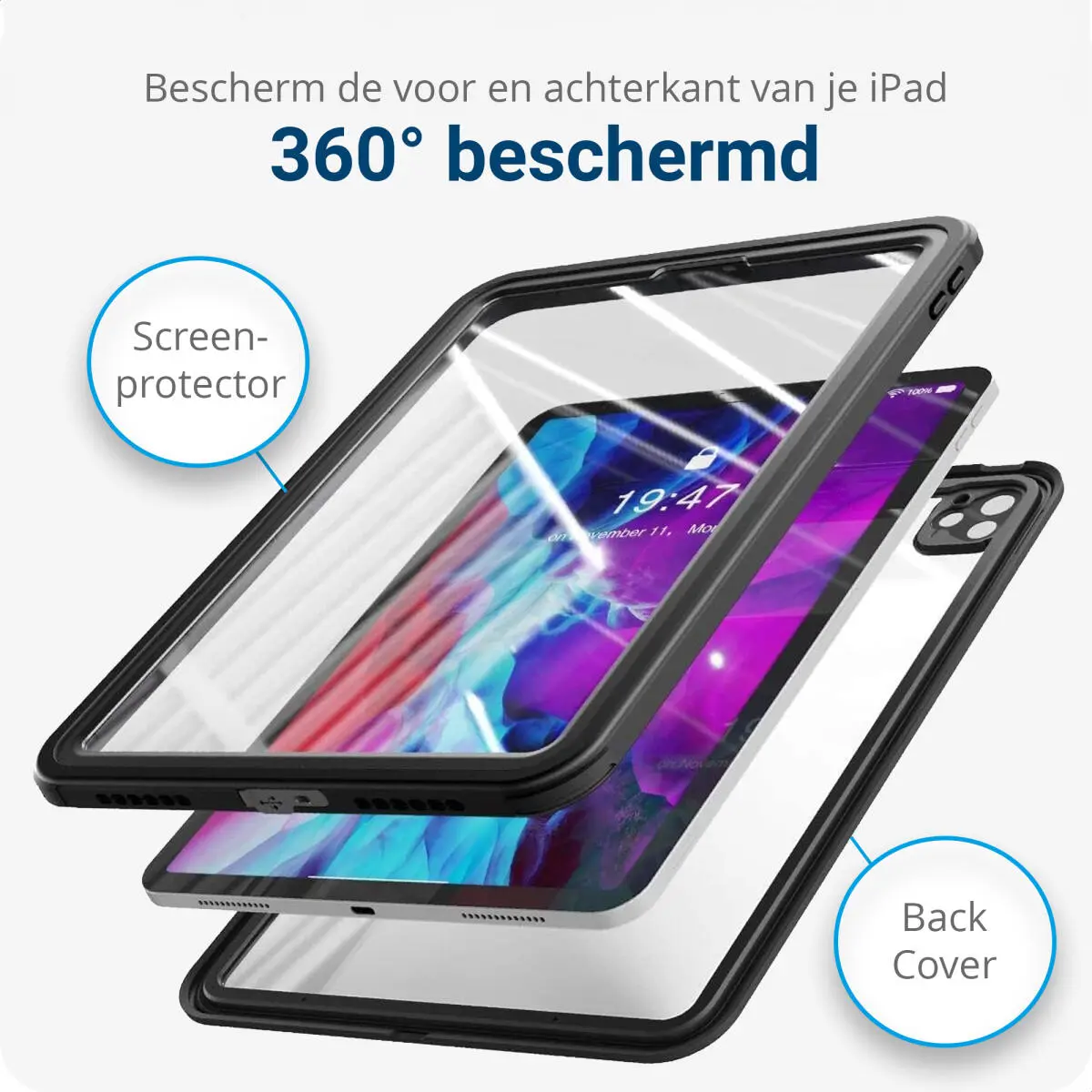 Apple iPad Pro 12.9 2020 Hoes Waterdicht Full Protect Cover IP68 Zwart afbeelding 3