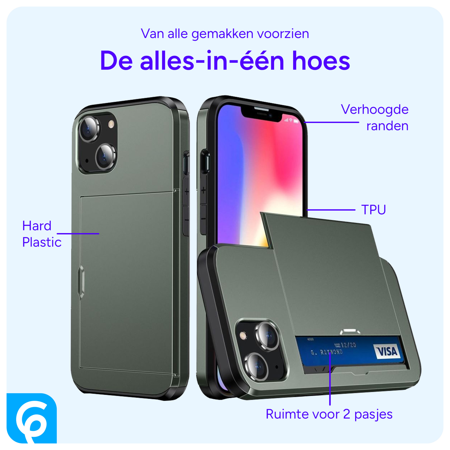 Apple iPhone 14 Hoesje met Kaart Houder Back Cover Groen afbeelding 4
