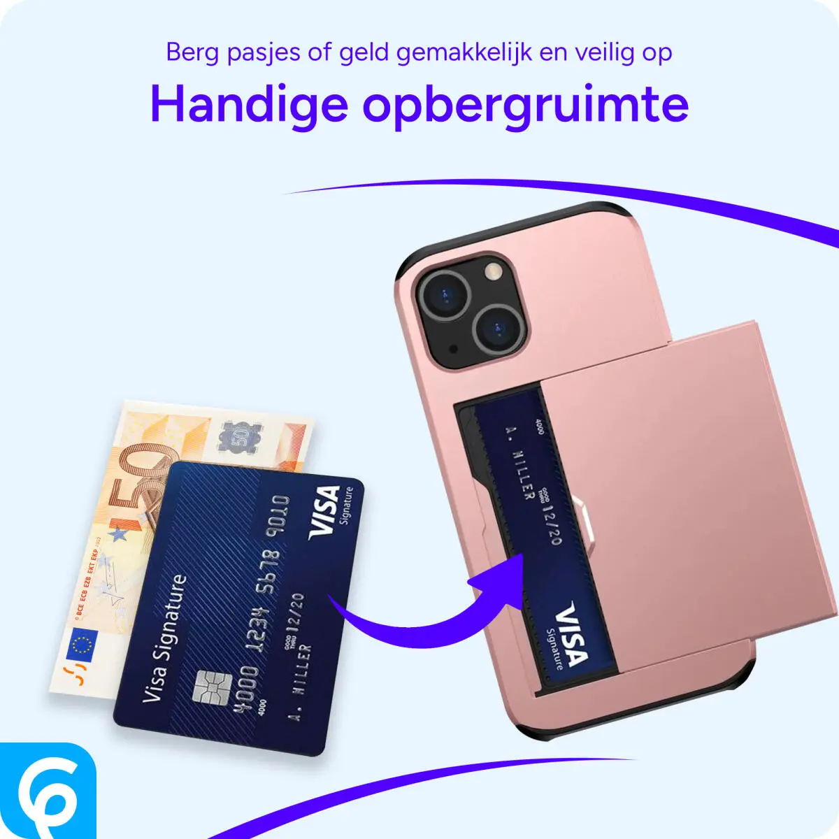 Apple iPhone 14 Hoesje met Kaart Houder Back Cover Roze Goud afbeelding 5
