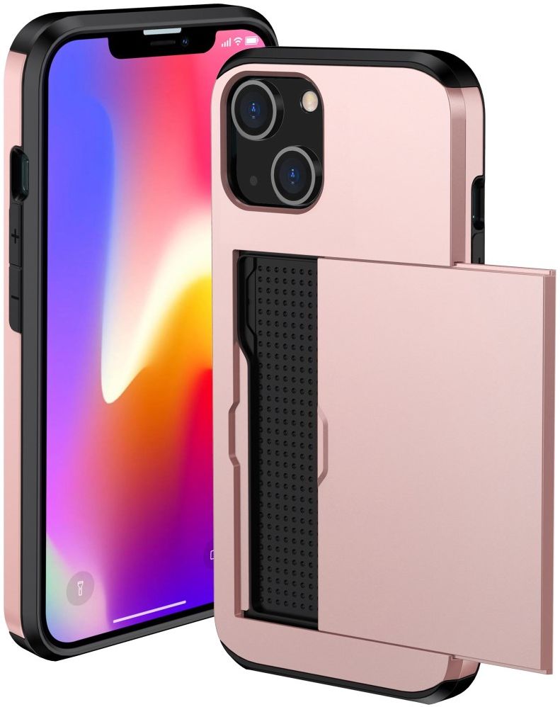 Apple iPhone 14 Hoesje met Kaart Houder Back Cover Roze Goud afbeelding 9