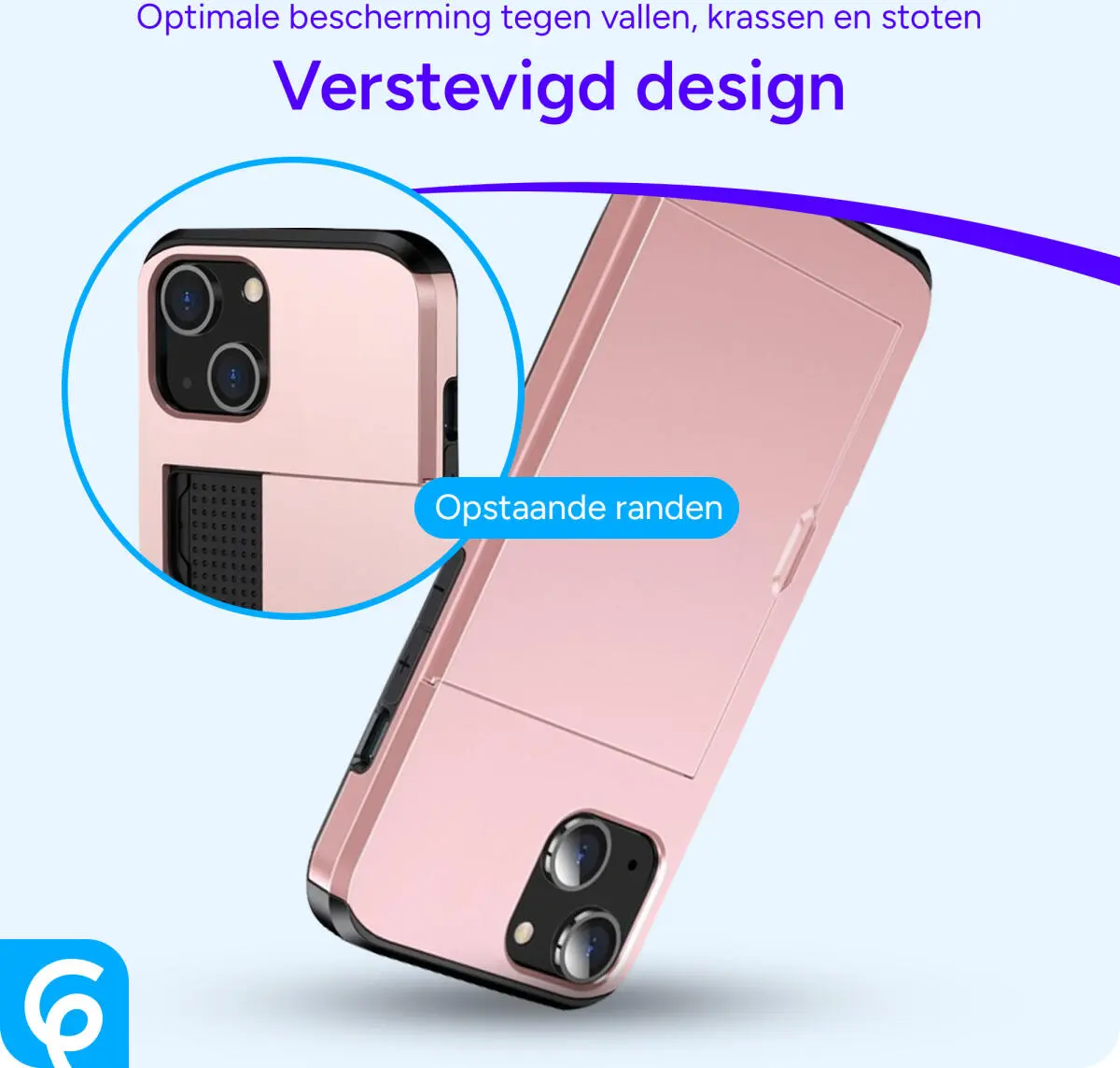 Apple iPhone 14 Hoesje met Kaart Houder Back Cover Roze Goud afbeelding 4