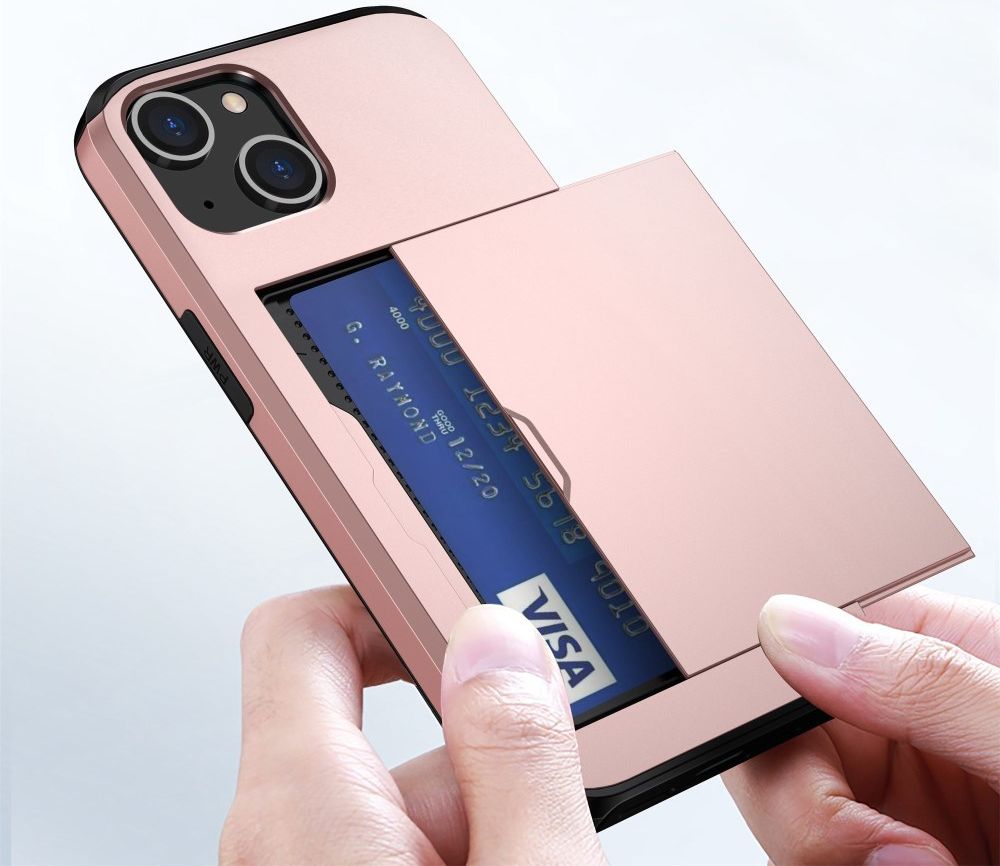 Apple iPhone 14 Hoesje met Kaart Houder Back Cover Roze Goud afbeelding 11