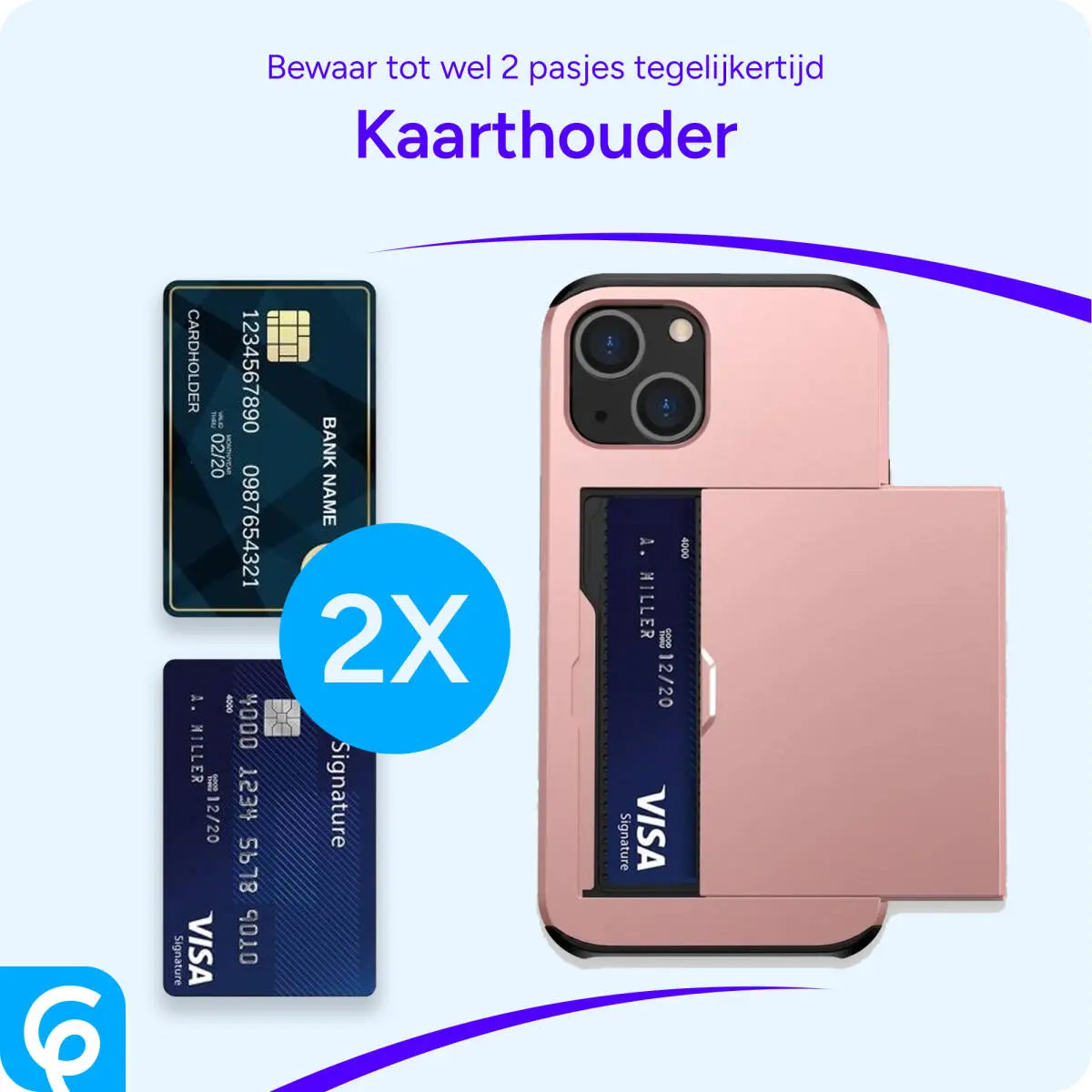 Apple iPhone 14 Hoesje met Kaart Houder Back Cover Roze Goud afbeelding 7