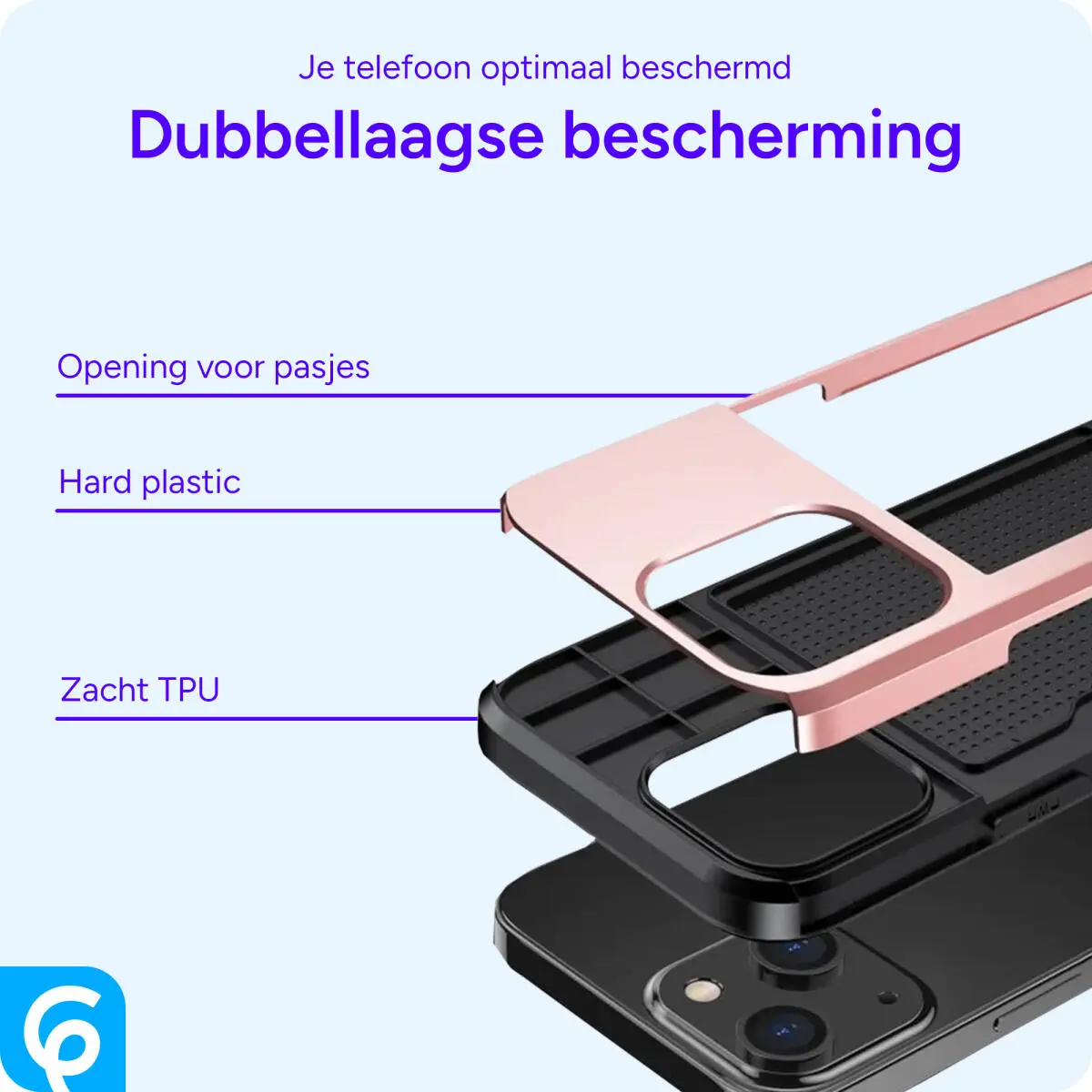 Apple iPhone 14 Hoesje met Kaart Houder Back Cover Roze Goud afbeelding 8