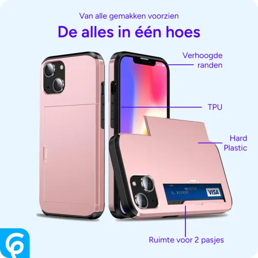Apple iPhone 14 Hoesje met Kaart Houder Back Cover Roze Goud afbeelding 2