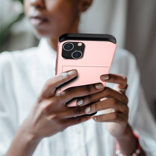 Apple iPhone 14 Hoesje met Kaart Houder Back Cover Roze Goud afbeelding 13