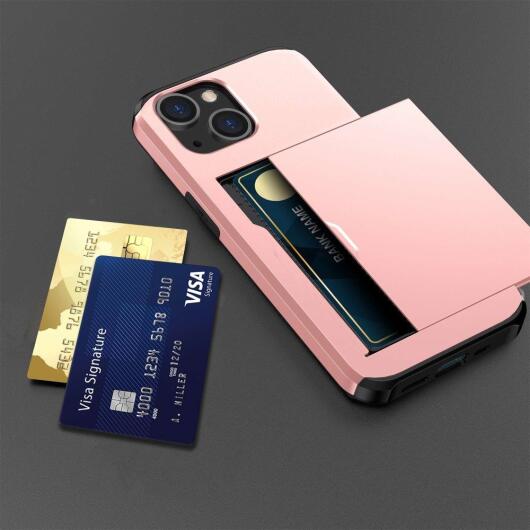 Apple iPhone 14 Hoesje met Kaart Houder Back Cover Roze Goud afbeelding 14