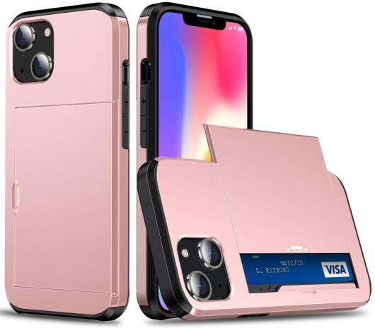 Apple iPhone 14 Hoesje met Kaart Houder Back Cover Roze Goud afbeelding 1