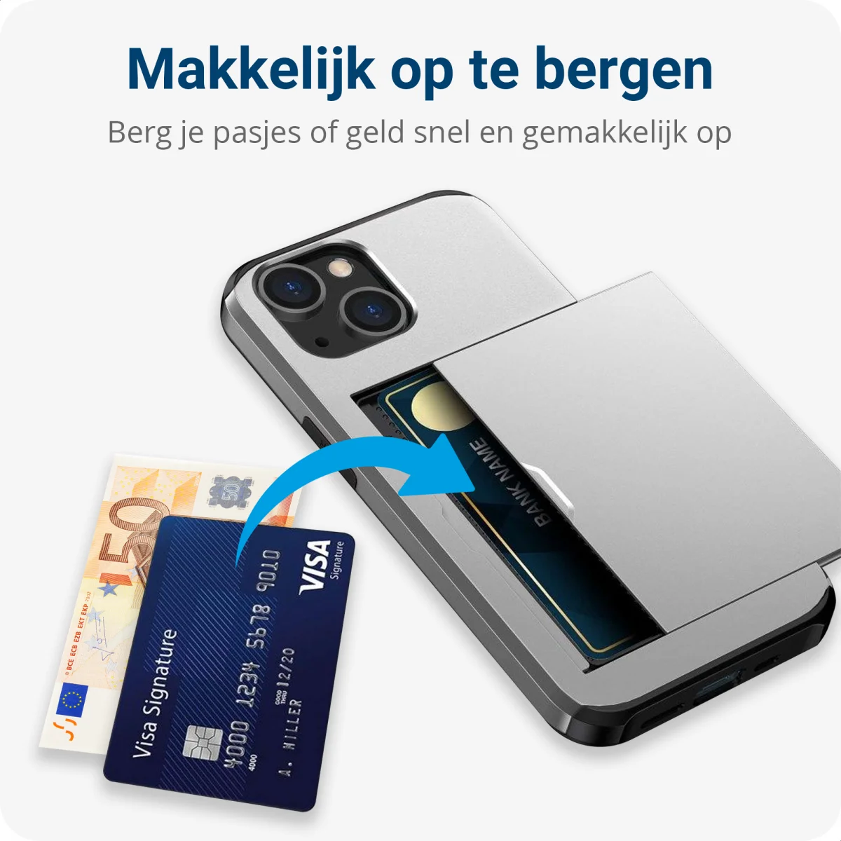 Apple iPhone 14 Hoesje met Kaart Houder Back Cover Grijs afbeelding 7