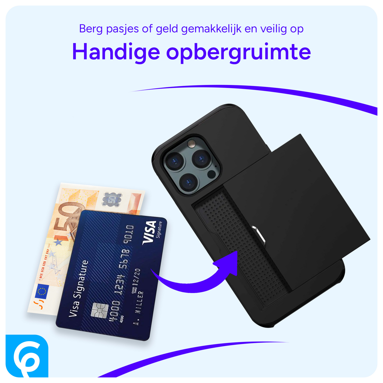 Apple iPhone 14 Pro Hoesje met Kaart Houder Back Cover Zwart afbeelding 5