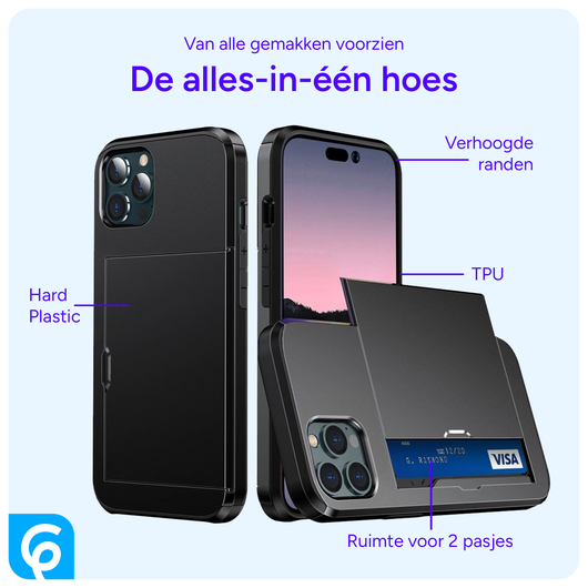 Apple iPhone 14 Pro Hoesje met Kaart Houder Back Cover Zwart afbeelding 4