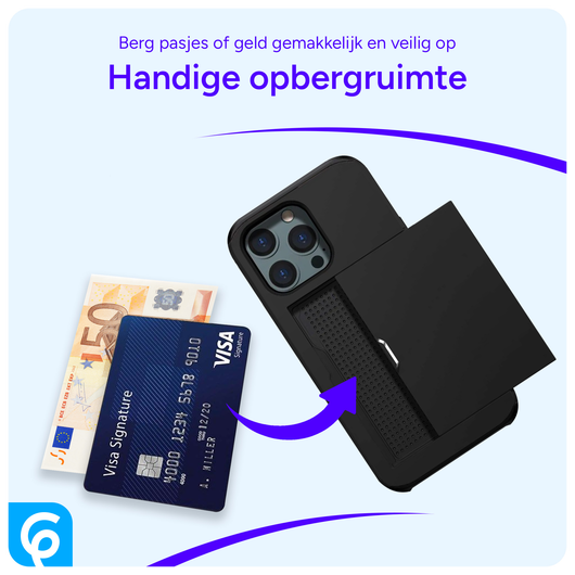 Apple iPhone 14 Pro Hoesje met Kaart Houder Back Cover Zwart afbeelding 5