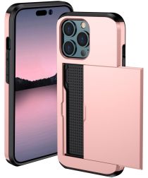 Apple iPhone 14 Pro Hoesje met Kaart Houder Back Cover Roze Goud
