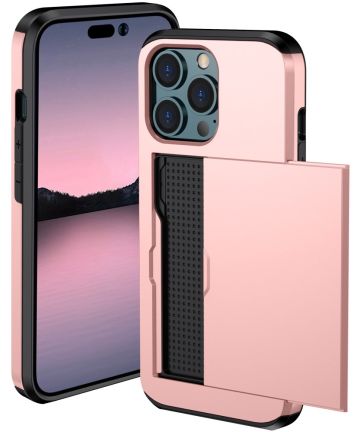 Apple iPhone 14 Pro Hoesje met Kaart Houder Back Cover Roze Goud Hoesjes