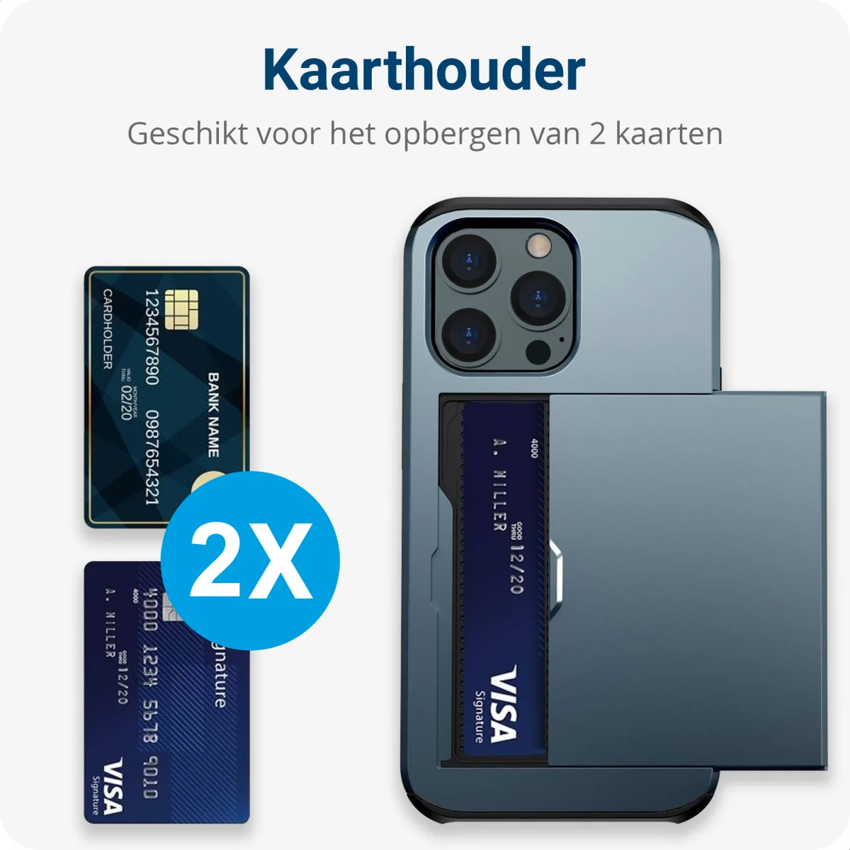 Apple iPhone 14 Pro Hoesje met Kaart Houder Back Cover Blauw afbeelding 4