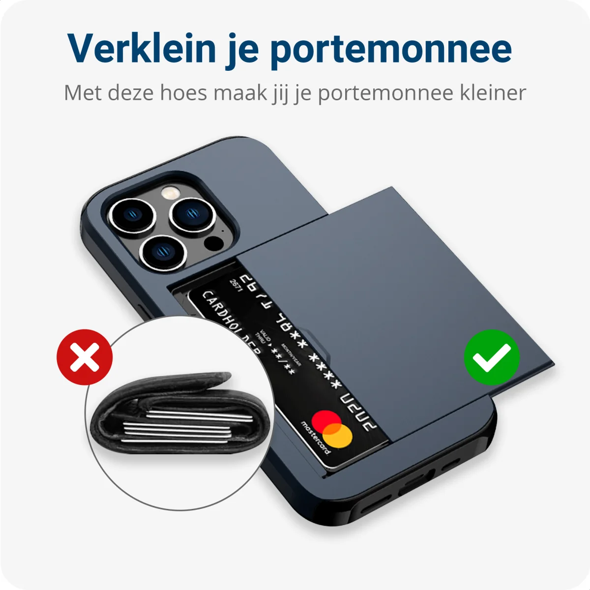 Apple iPhone 14 Pro Hoesje met Kaart Houder Back Cover Blauw afbeelding 12