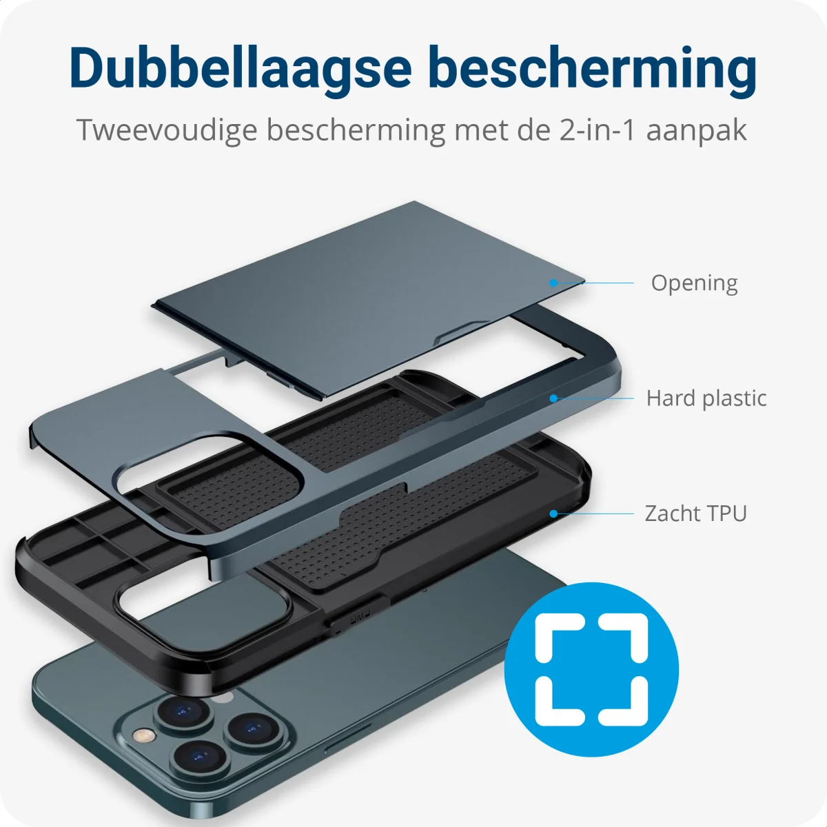 Apple iPhone 14 Pro Hoesje met Kaart Houder Back Cover Blauw afbeelding 5