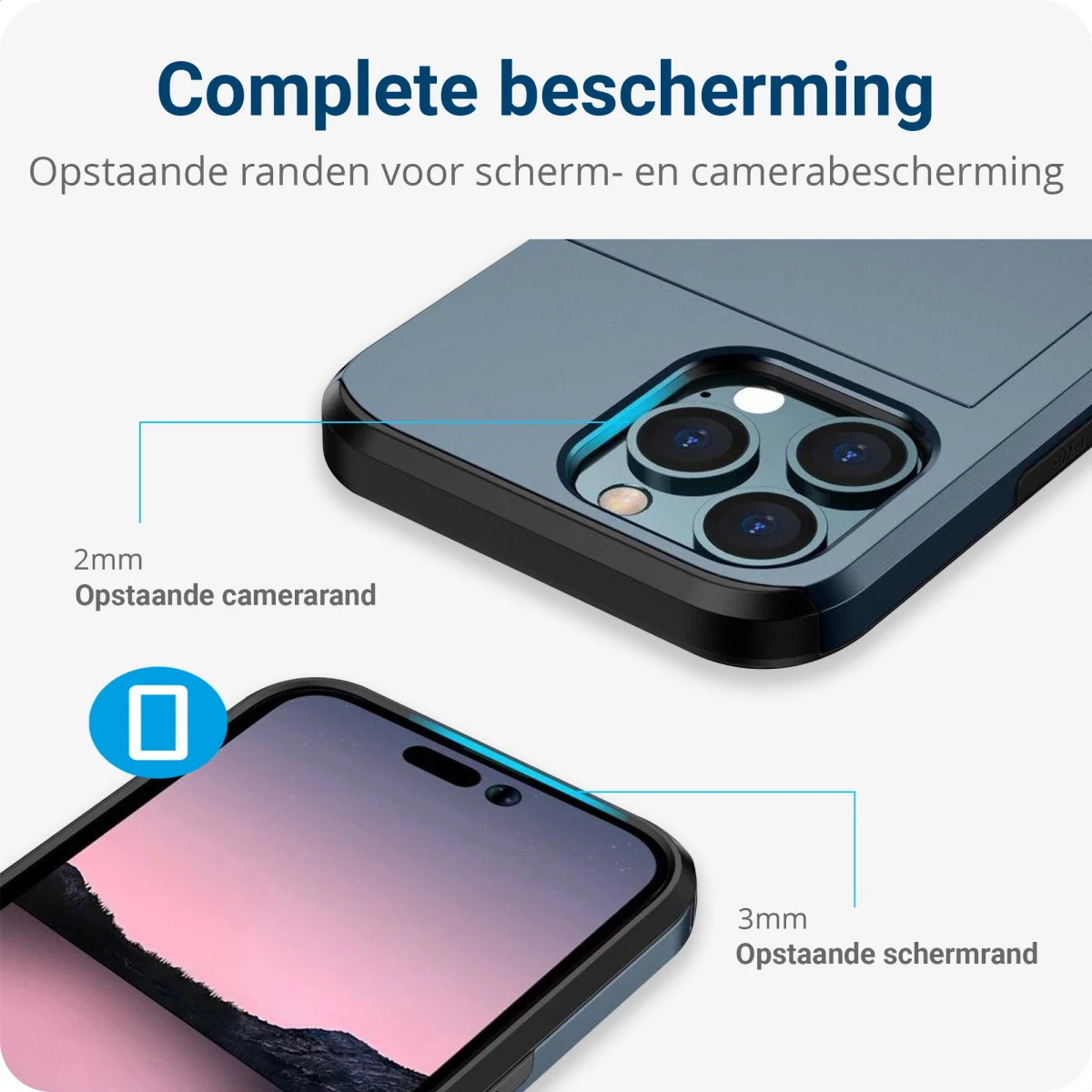 Apple iPhone 14 Pro Hoesje met Kaart Houder Back Cover Blauw afbeelding 6