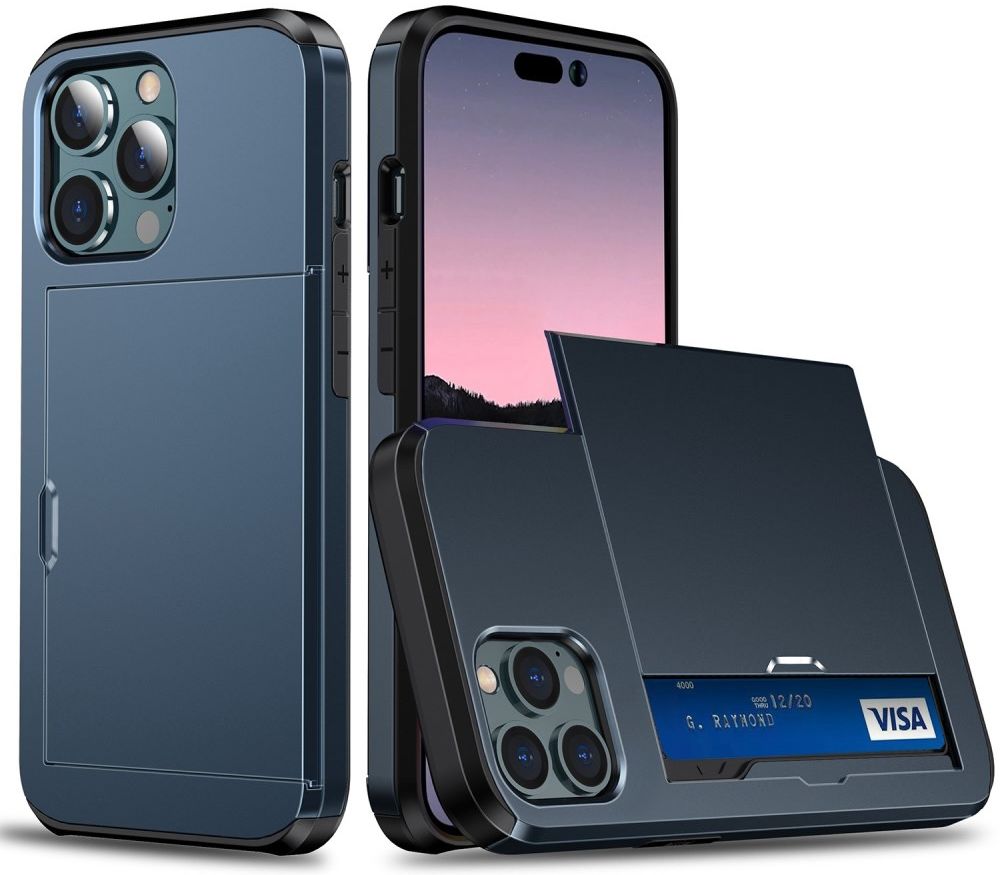 Apple iPhone 14 Pro Hoesje met Kaart Houder Back Cover Blauw afbeelding 2