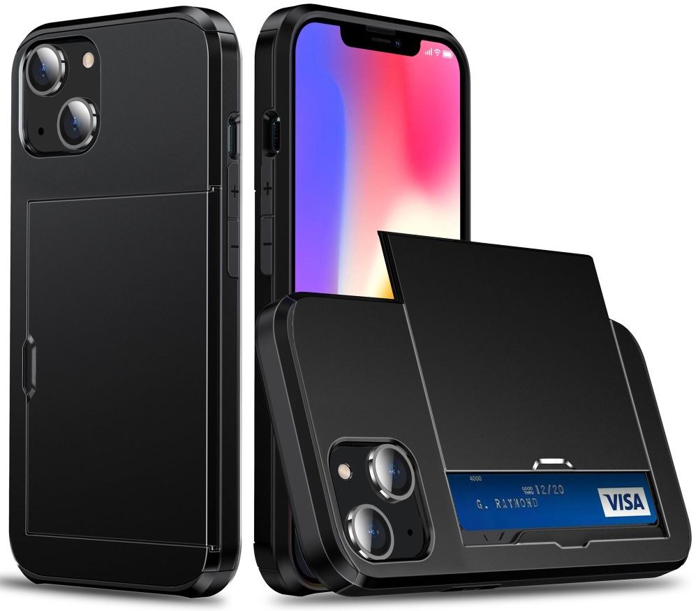 Apple iPhone 14 Plus Hoesje met Kaart Houder Back Cover Zwart afbeelding 2