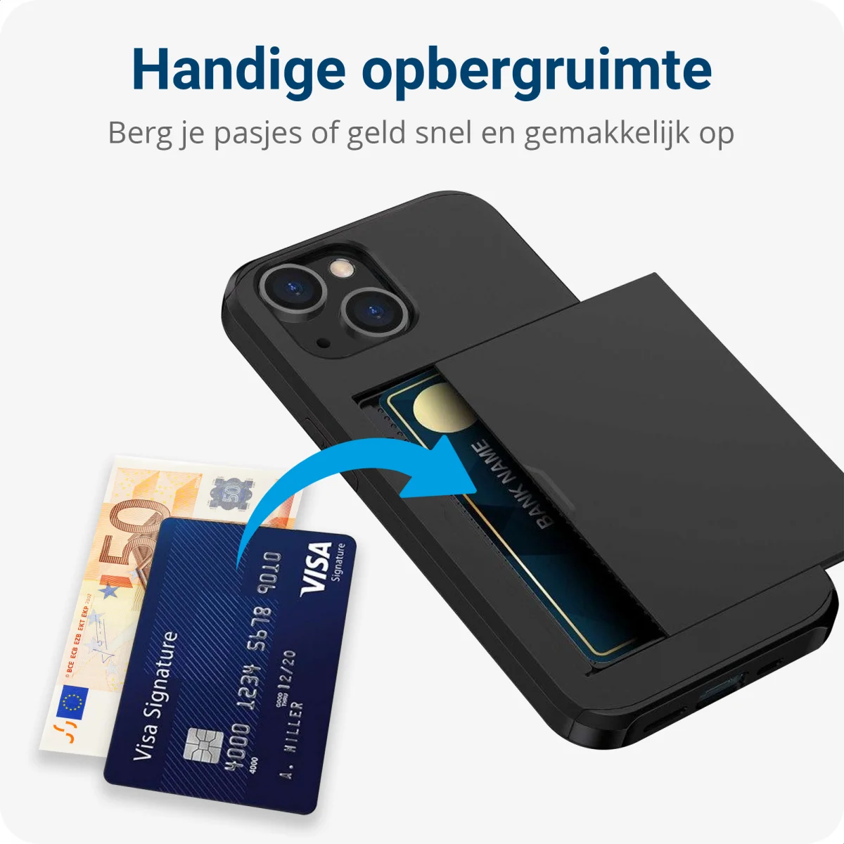 Apple iPhone 14 Plus Hoesje met Kaart Houder Back Cover Zwart afbeelding 7