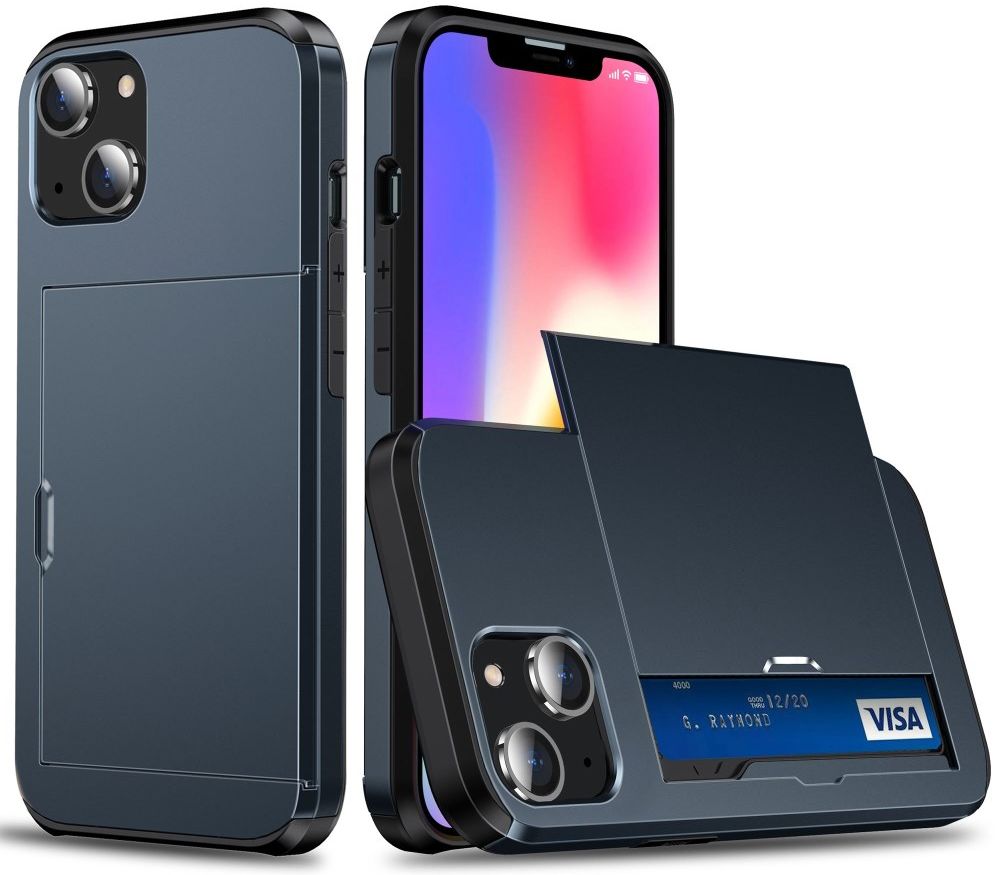 Apple iPhone 14 Plus Hoesje met Kaart Houder Back Cover Blauw afbeelding 2