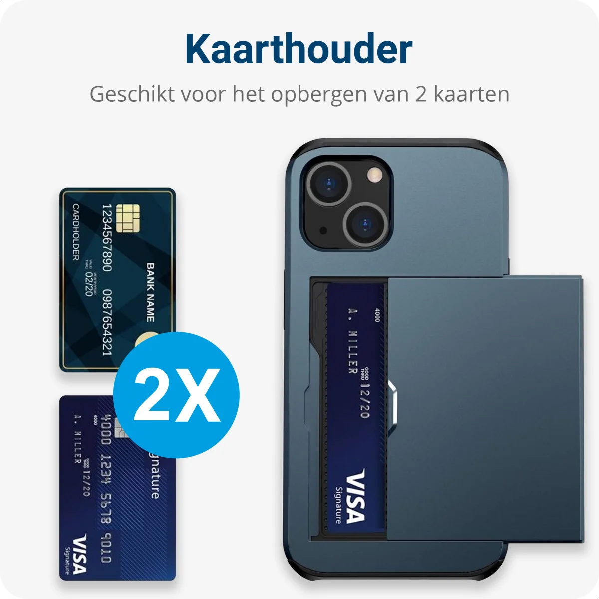 Apple iPhone 14 Plus Hoesje met Kaart Houder Back Cover Blauw afbeelding 4