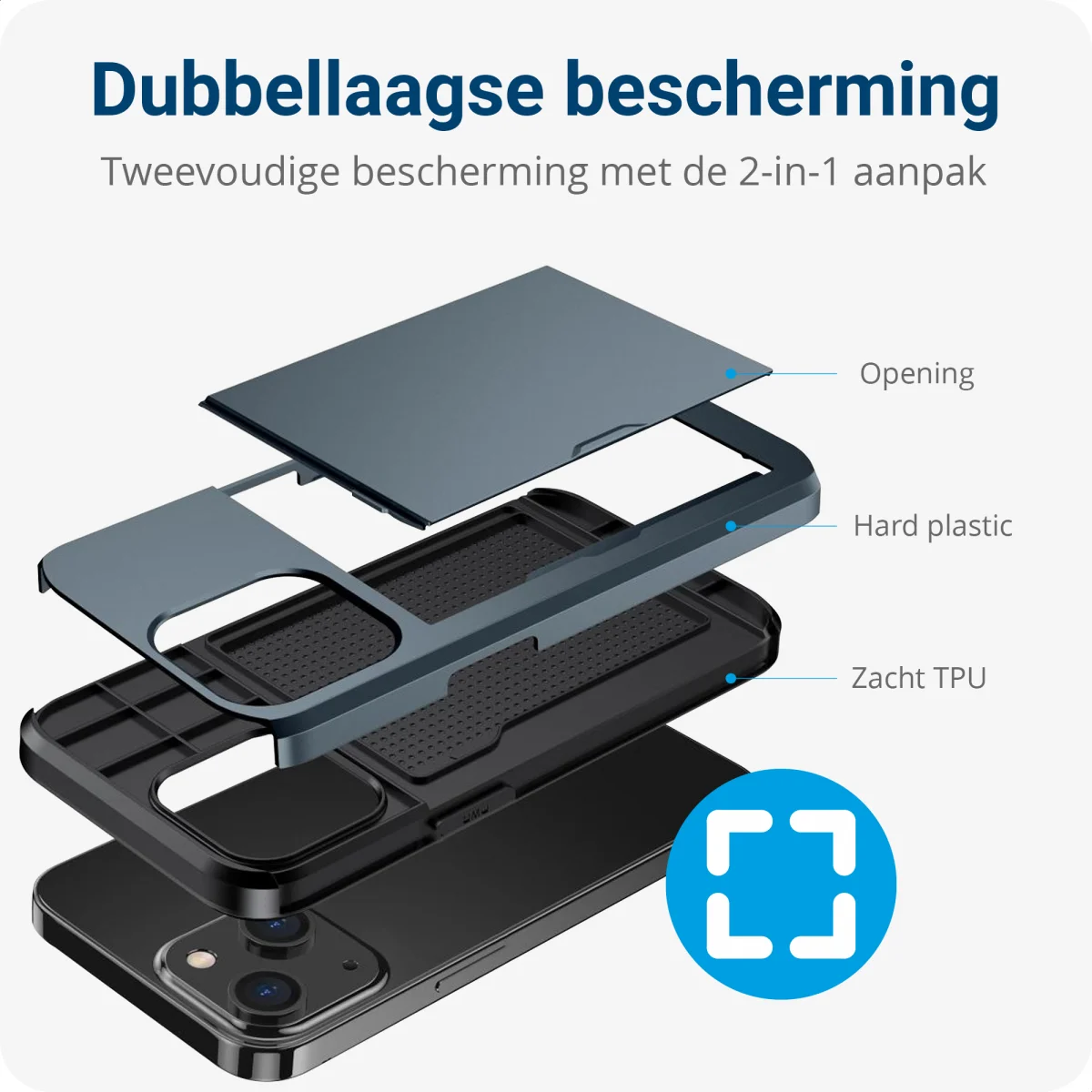 Apple iPhone 14 Plus Hoesje met Kaart Houder Back Cover Blauw afbeelding 5