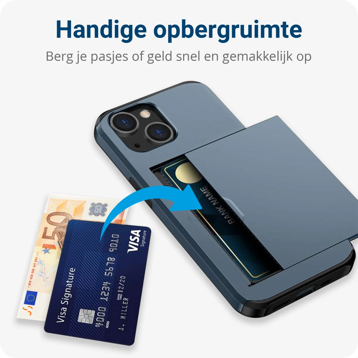 Apple iPhone 14 Plus Hoesje met Kaart Houder Back Cover Blauw afbeelding 7