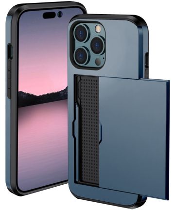 Apple iPhone 14 Pro Max Hoesje met Kaart Houder Back Cover Blauw Hoesjes
