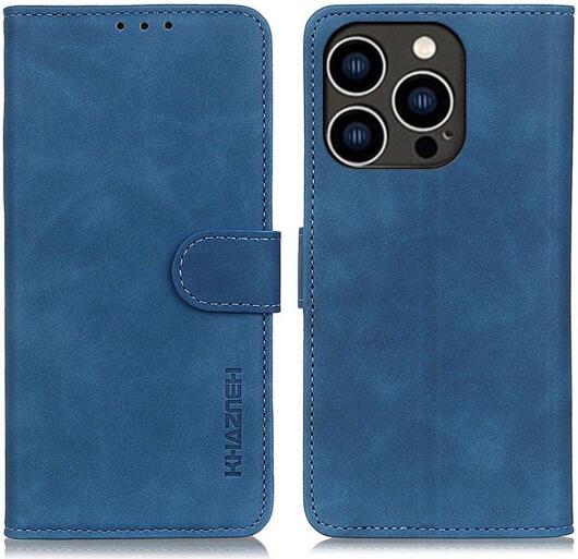 KHAZNEH Apple iPhone 14 Pro Hoesje Retro Wallet Book Case Blauw afbeelding 2