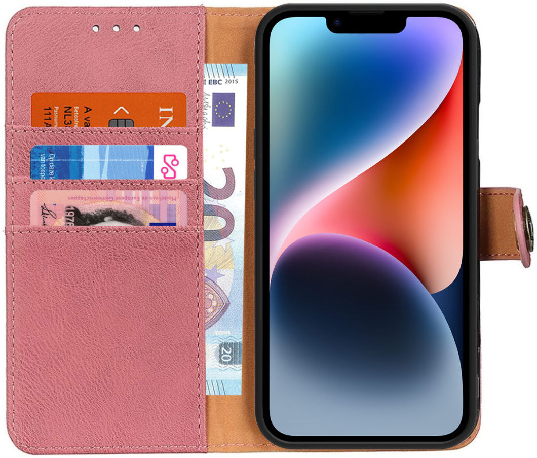 KHAZNEH Apple iPhone 14 Hoesje Portemonnee Book Case Kunstleer Roze afbeelding 1