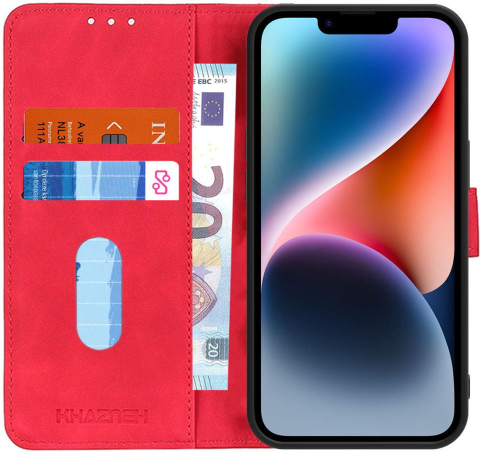 KHAZNEH Apple iPhone 14 Hoesje Retro Wallet Book Case Kunstleer Rood afbeelding 1