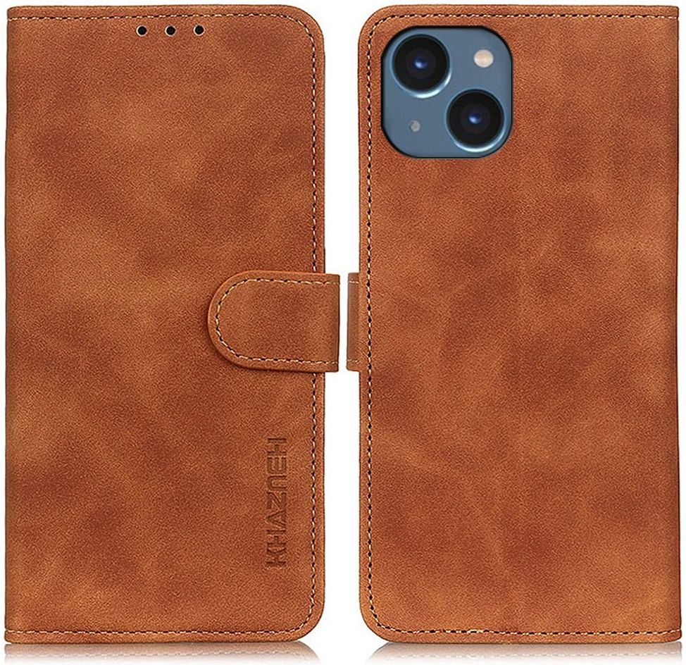 KHAZNEH Apple iPhone 14 Hoesje Retro Wallet Book Case Kunstleer Bruin afbeelding 2