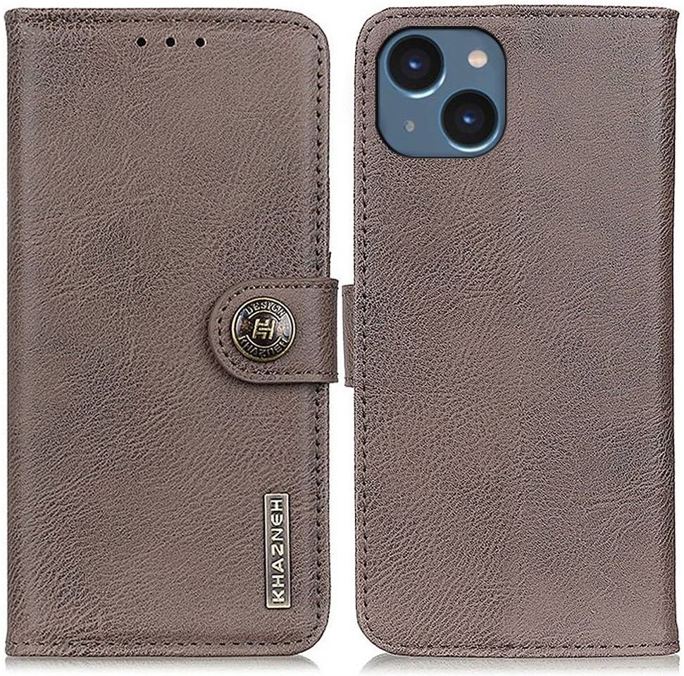 KHAZNEH Apple iPhone 14 Plus Hoesje Portemonnee Book Case Khaki afbeelding 3