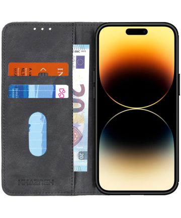 KHAZNEH Apple iPhone 14 Pro Max Hoesje Retro Wallet Book Case Zwart Hoesjes