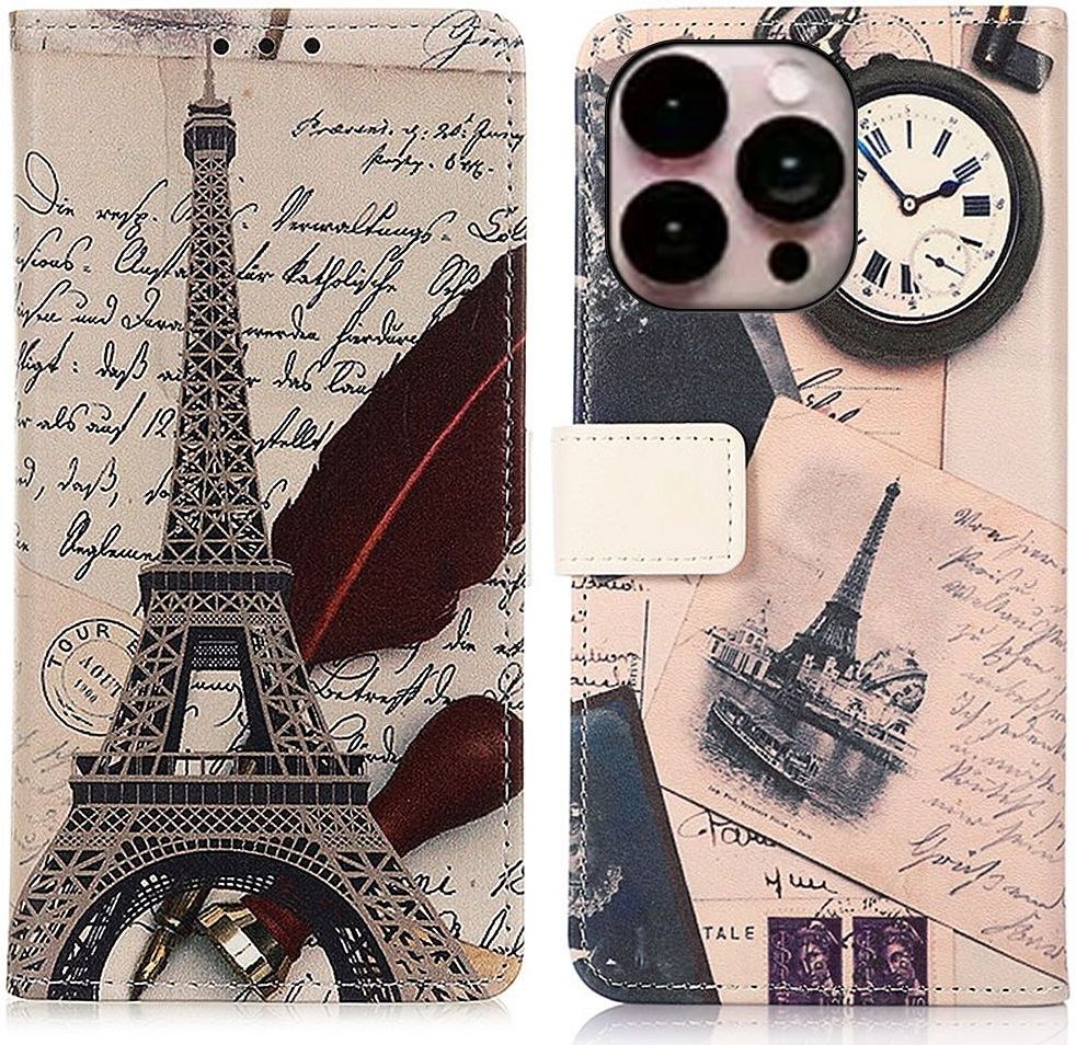 Apple iPhone 14 Pro Max Hoesje Portemonnee Book Case Eiffeltoren Print afbeelding 3