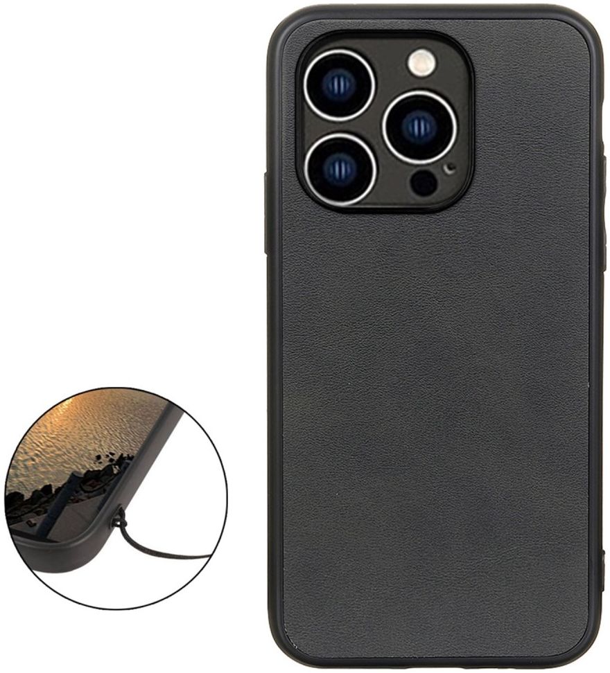 Apple iPhone 14 Pro Hoesje met Kunstleer Coating Zwart afbeelding 2